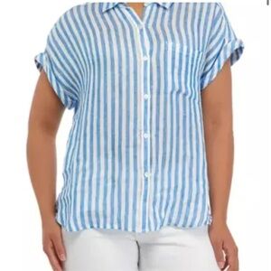 NWT Workshop Republic Clothing blue white Button Down Striped Linen Shirt‎ Small
